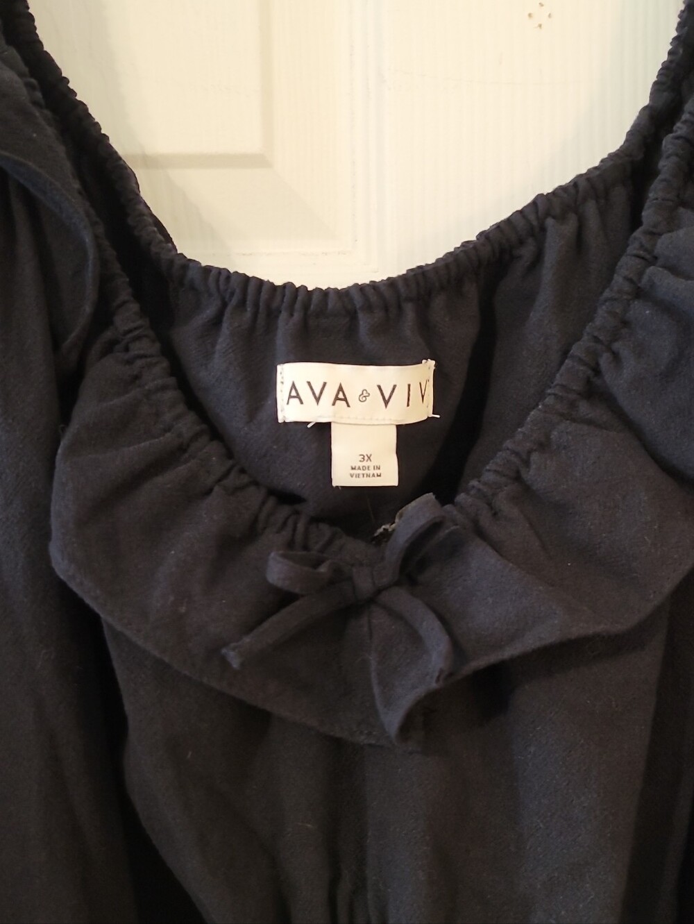 Ava & Viv Black Peasant Blouse with Tie Neck